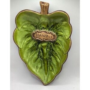 Vintage Green 1969 Treasure Craft USA Leaf Dish with Hawaii Label